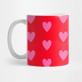 Pink Hearts, Polka Dots, Pattern on Red Mug